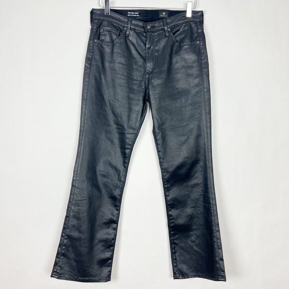 AG Adriano Goldschmied Coated Jeans 30 Black Jodi Crop High-Rise Slim Flare Crop - Picture 15 of 16